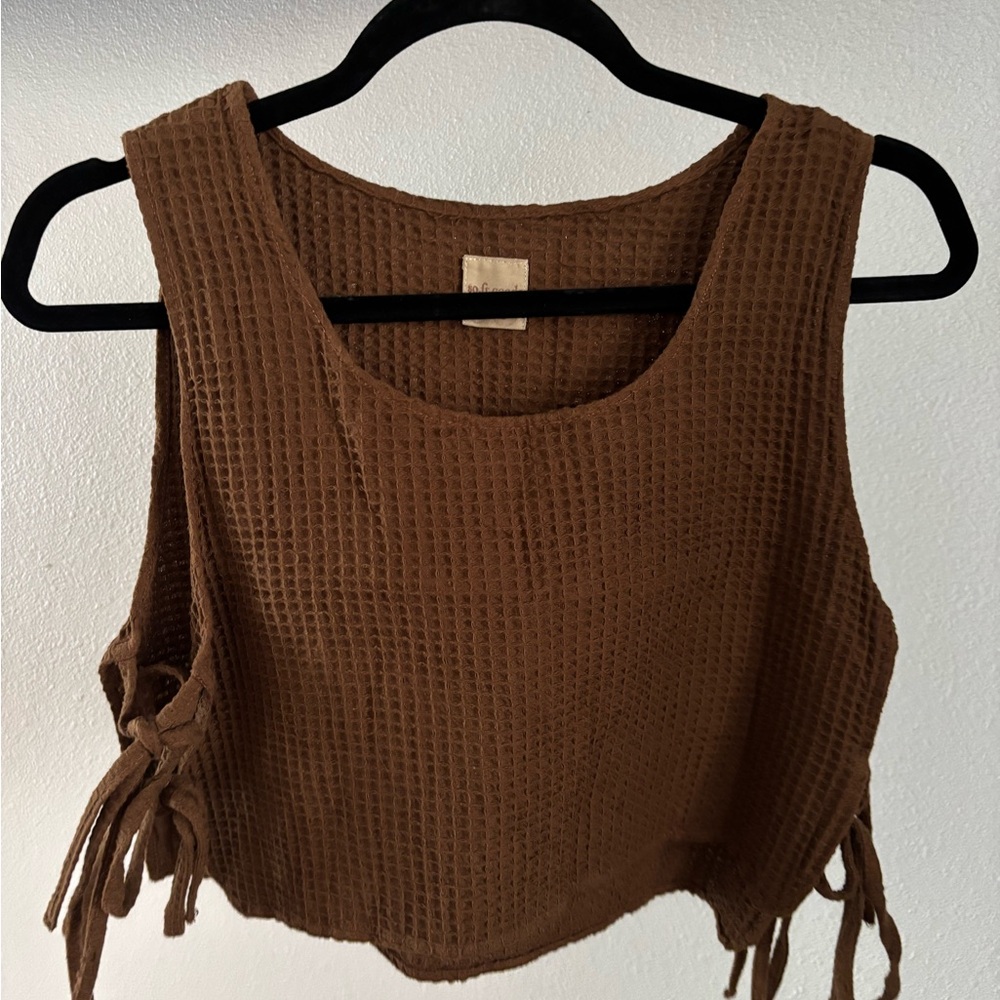 Brown Sleeveless Waffle Knit Top